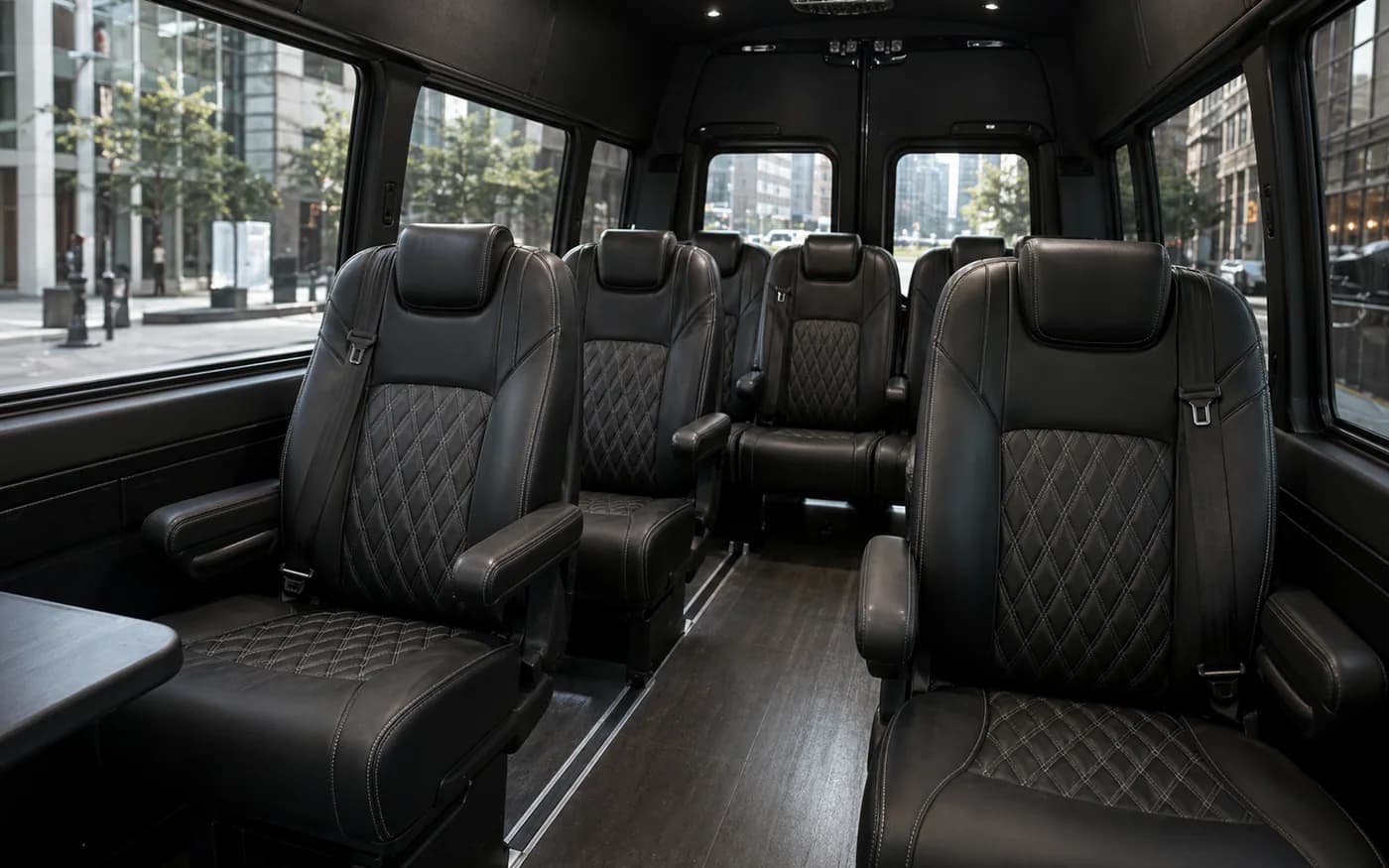 2025 Jet Sprinter interior with captain chairs in daylight